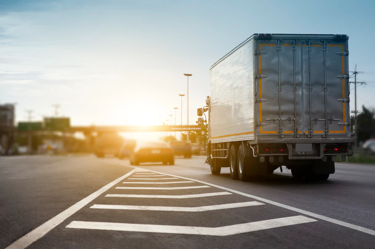 Long-distance moving truck loaded for a cross-country relocation