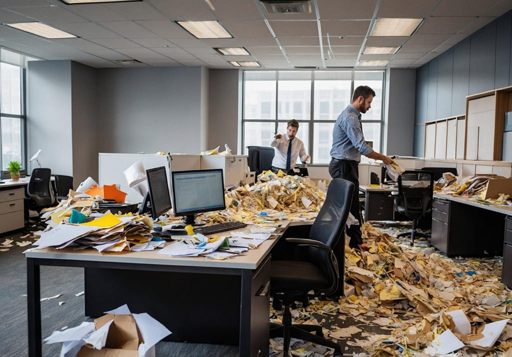 Commercial junk removal team clearing out a business property
