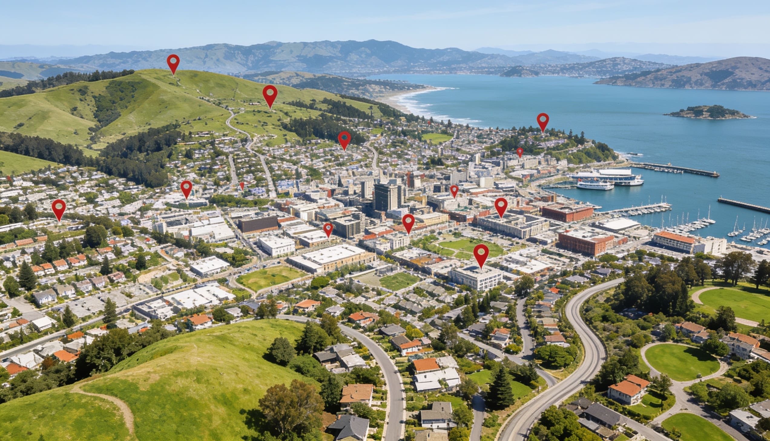 Aerial view of a Northern California neighborhood served by Westpoint Moving & Hauling
